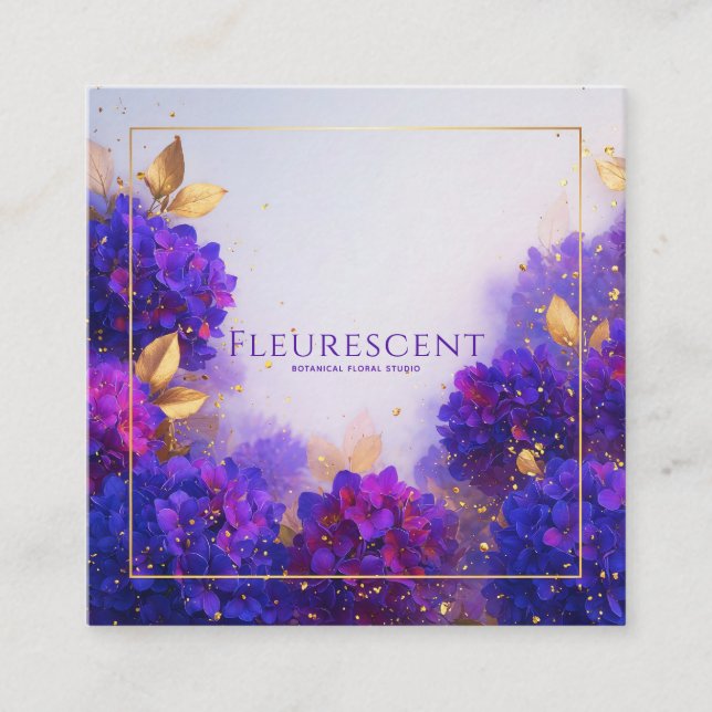 Carte De Visite Carré Violet Gold Floral Geometric Frame Elegant (Devant)