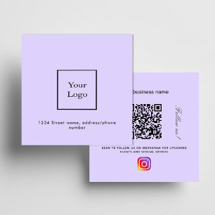 Carte De Visite Carré Violet logo qr code instagram suivez-nous