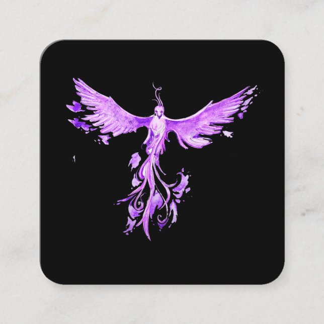 Carte De Visite Carré *~* VIOLET PINK Feathers Phoenix se lève sur le no (Devant)