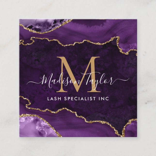 Carte De Visite Carré Violet violet or Parties scintillant marbre Agate  (Devant)