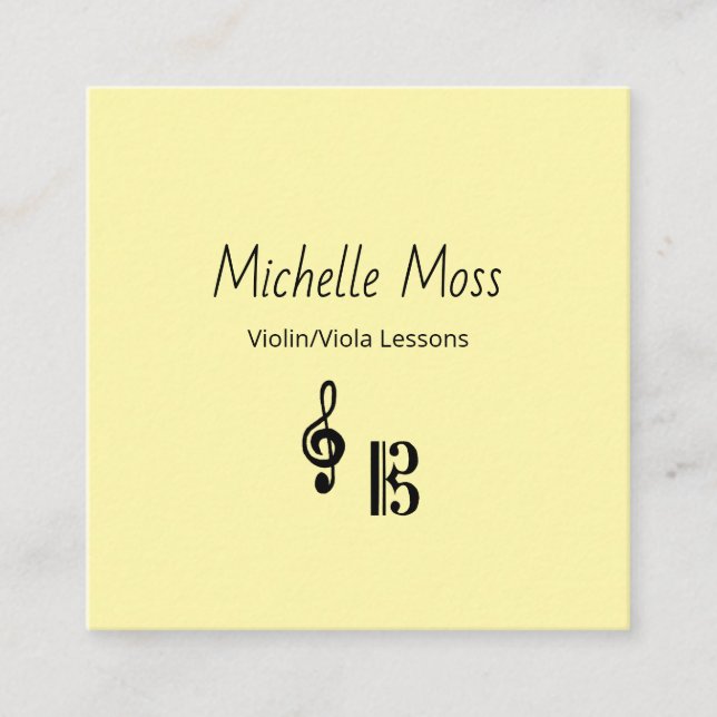 Carte De Visite Carré Violin Viola Music Lessons QR code Yellow Musical (Devant)