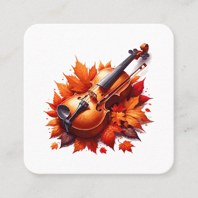 Carte De Visite Carré Violon dans le lit de feuilles (Devant)