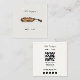 Carte De Visite Carré Violoniste Vintage Violon Musicien Enseignant QR C