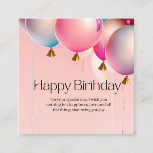 Carte De Visite Carré Vœux d'anniversaire rose