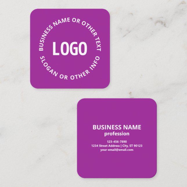 Carte De Visite Carré Votre logo et votre texte personnalisable | Violet (Devant / Derrière)