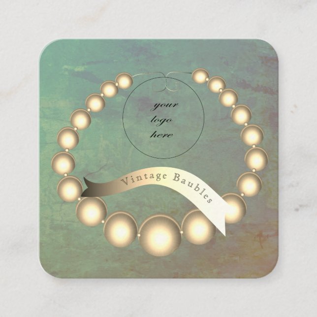 Carte De Visite Carré Votre logo vieilli Turquoise avec des billes de co (Devant)