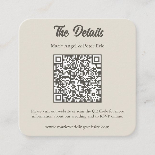 Carte De Visite Carré Warm Neutral Monogram QR Code Wedding Details  (Devant)