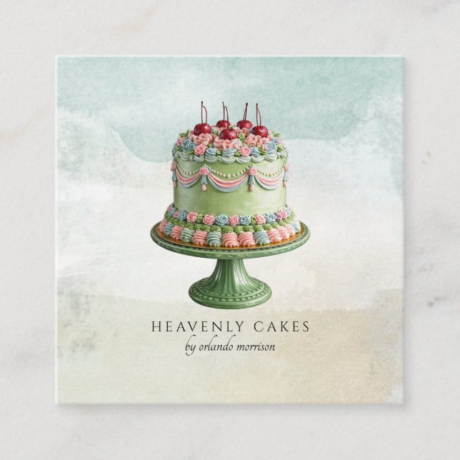 Carte De Visite Carré Watercolor Cake Baker Artisan Bakery (Devant)