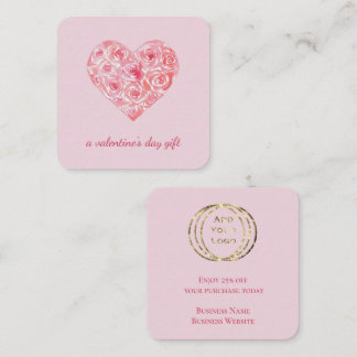 Carte De Visite Carré Watercolor Heart Valentine Day Sale Custom Logo