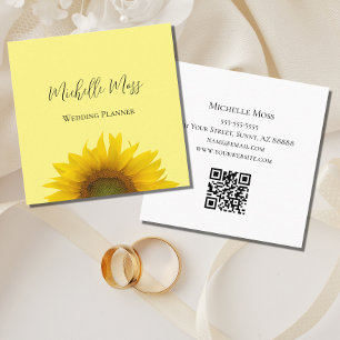 Carte De Visite Carré Wedding planner de code QR du tournesol jaune
