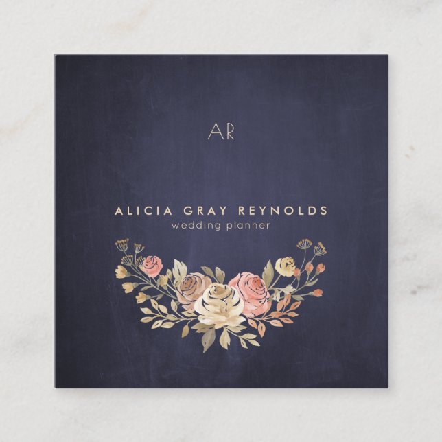 Carte De Visite Carré Wedding planner floral Monogramme de la marine (Devant)