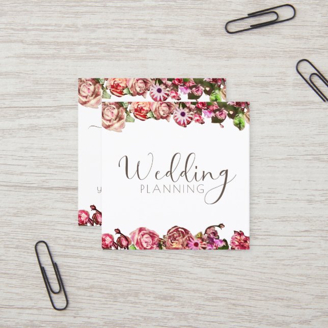 Carte De Visite Carré Wedding planner professionnel Elegant Blush & Pink (Devant/Arrière en situation)