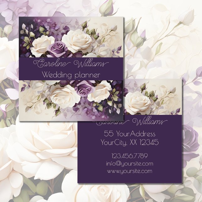 Carte De Visite Carré Wedding planner Rose romantique blanc violet (Créateur téléchargé)