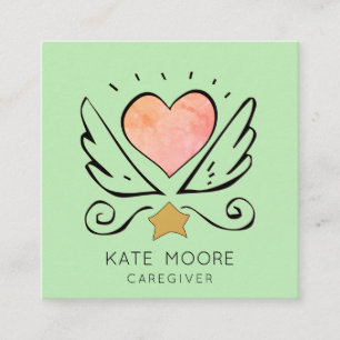 Carte De Visite Carré Whimsical Heart Wings