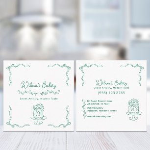 Carte De Visite Carré Whimsical Main tiré Mariage Boulangerie de gâteau 