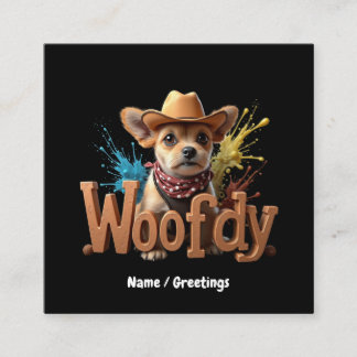 Carte De Visite Carré Woofdy Funny Western Cowboy Dog in Texas