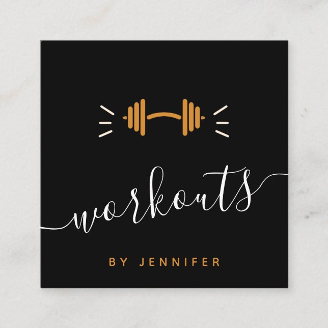 Carte De Visite Carré Workouts Moderne Gym Trainer Fitness Barbell Logo (Devant)