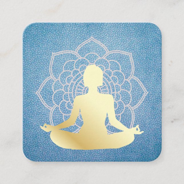 Carte De Visite Carré Yoga assis Lotus Blue Leather Mandala Motif (Devant)