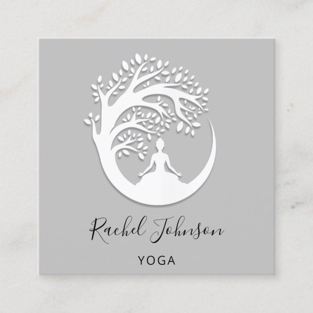 Carte De Visite Carré Yoga Classes École Logo Instructeur QR HealTherapy (Devant)