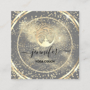 Carte De Visite Carré Yoga Couch Therapist Logo QR Code Gold Glitter