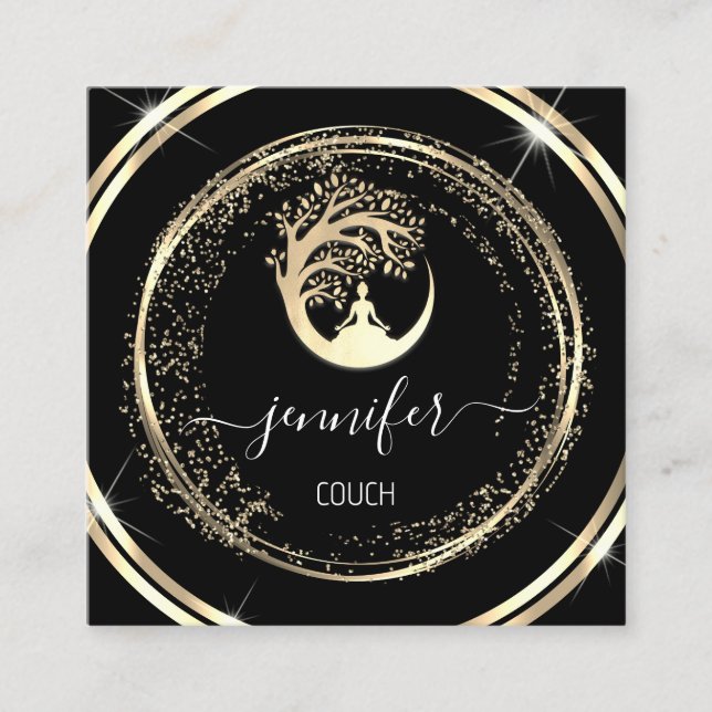 Carte De Visite Carré Yoga Couch Thérapiste Mindfulness QR CODE Noir (Devant)