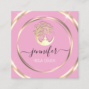Carte De Visite Carré Yoga Couch Thérapiste Mindfulness QR CODE Rose