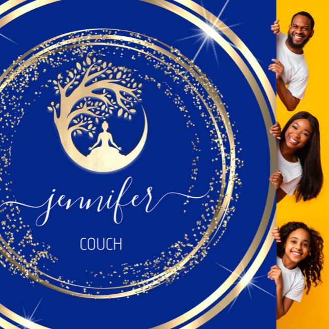 Carte De Visite Carré Yoga Couch Thérapiste Mindfulness QRCode Gold Blue (Créateur téléchargé)