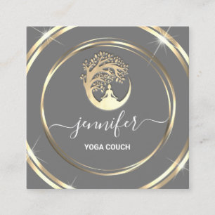 Carte De Visite Carré Yoga Couch Thérapiste Mindfulness QRCODE Gris Or