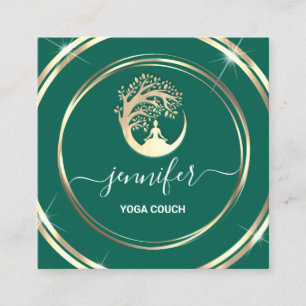 Carte De Visite Carré Yoga Couch Thérapiste Mindfulness QRCODE LOGO Turq