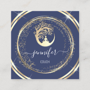 Carte De Visite Carré Yoga Couch Thérapiste Mindfult QR Gold Blue Navy