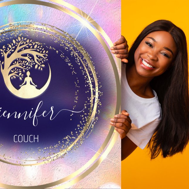 Carte De Visite Carré Yoga Couch Thérapiste Mindfult QRCODE Gold Blue (Créateur téléchargé)