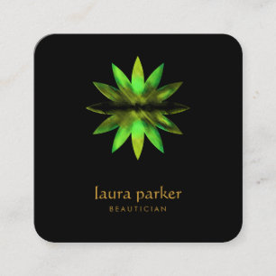 Carte De Visite Carré Yoga curatif de thérapie de vert de fleur de Lotu