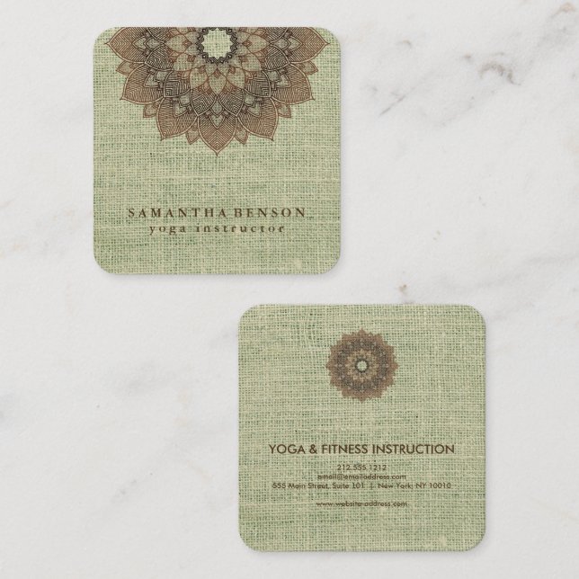 Carte De Visite Carré Yoga élégant de logo de fleur de Lotus (Devant / Derrière)