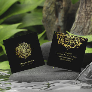 Carte De Visite Carré Yoga Enseignant Noir & Or Mandala