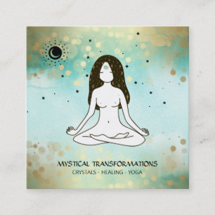 Carte De Visite Carré *~* Yoga Goddess Celestial Moon Magic Boho Turquoi