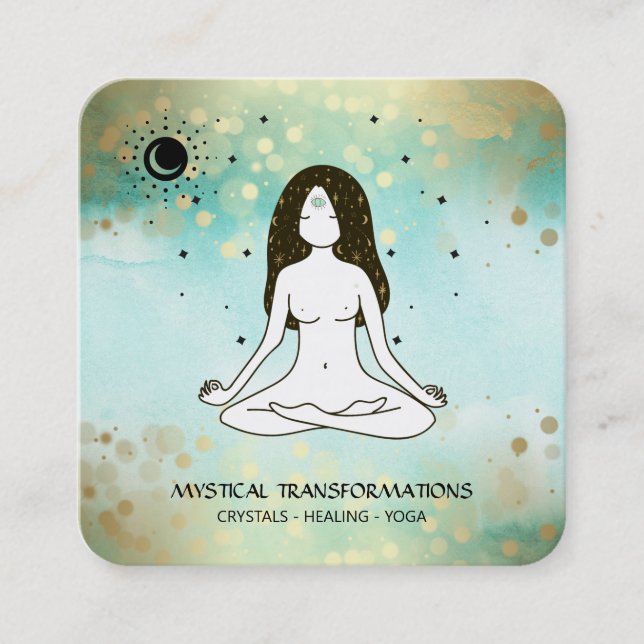 Carte De Visite Carré *~* Yoga Goddess Celestial Moon Magic Turquoise Bo (Devant)