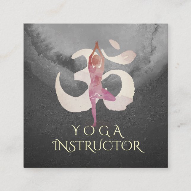 Carte De Visite Carré Yoga Instructeur Aquarelle Méditation Pose OM SIGN (Devant)