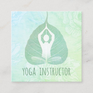 Carte De Visite Carré Yoga Instructeur Studio Méditation Pose Bodhi Leaf