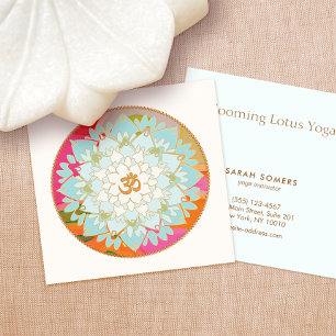 Carte De Visite Carré Yoga Instructor Lotus Fleur et Om Symbole