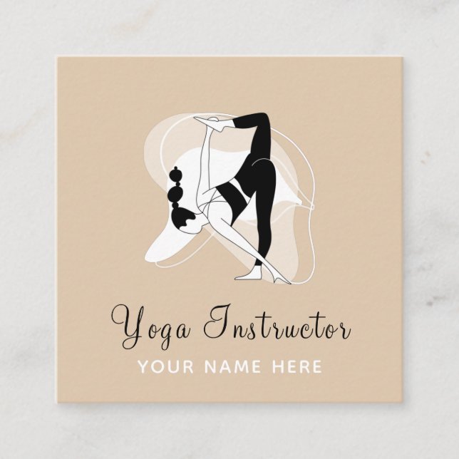 Carte De Visite Carré Yoga Instructor Pilates Femme Stretch Illustration (Devant)