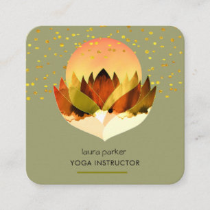 Carte De Visite Carré Yoga Méditation Citron Vert Fleur de Lotus Massage