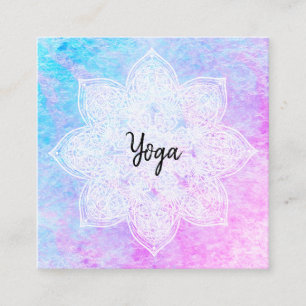 Carte De Visite Carré Yoga pourpre magenta de mandala blanc de dentelle