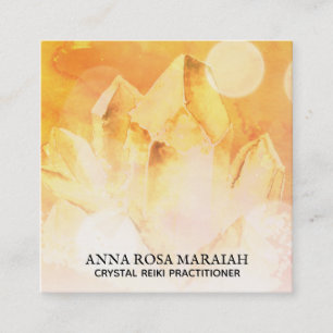 Carte De Visite Carré *~* Yoga Reiki Crystal Cluster Healer Citrine Gold