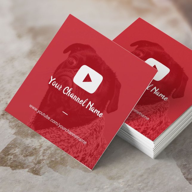 Carte De Visite Carré Youtube Channel Custom Red Photo Youtuber (Créateur téléchargé)