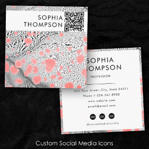 Carte De Visite Carré Zebra Marble Code QR Abstrait Médias sociaux
