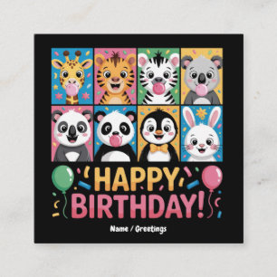 Carte De Visite Carré Zoo Animaux Faune Anniversaire Fête Zoo Jour Drôle