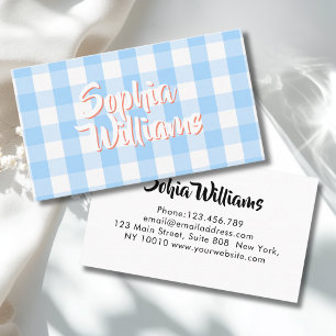 Carte De Visite Carreaux Gingham Bleu Blanc