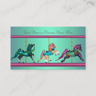 Carte De Visite Carrousel bleu turquoise pourpre Chevaux peints