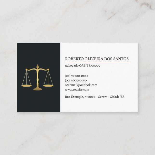 Carte De Visite Cartão de Visita Advogado - Preto e Branco (Devant)