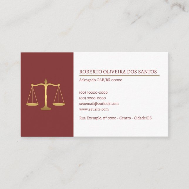 Carte De Visite Cartão de Visita Advogado - Vinho Tinto (Devant)